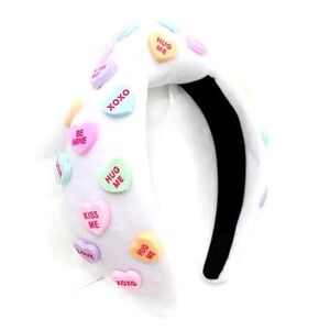 White Valentines Headband With Conversation Hearts Top Knot Teacher New 1 Piece
